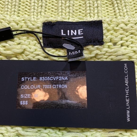 NWT Line the Label Leah V Neck Cable Knit Sweater in Citron sz M - Picture 3 of 11